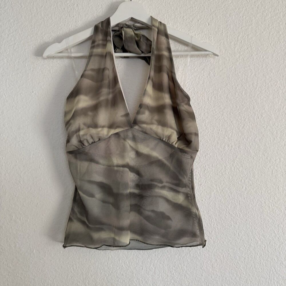 NWT Chic 2000s Fashion Sz L Soft Mesh Halter Top Blouse Women Green Festival Y2K - Picture 11 of 16